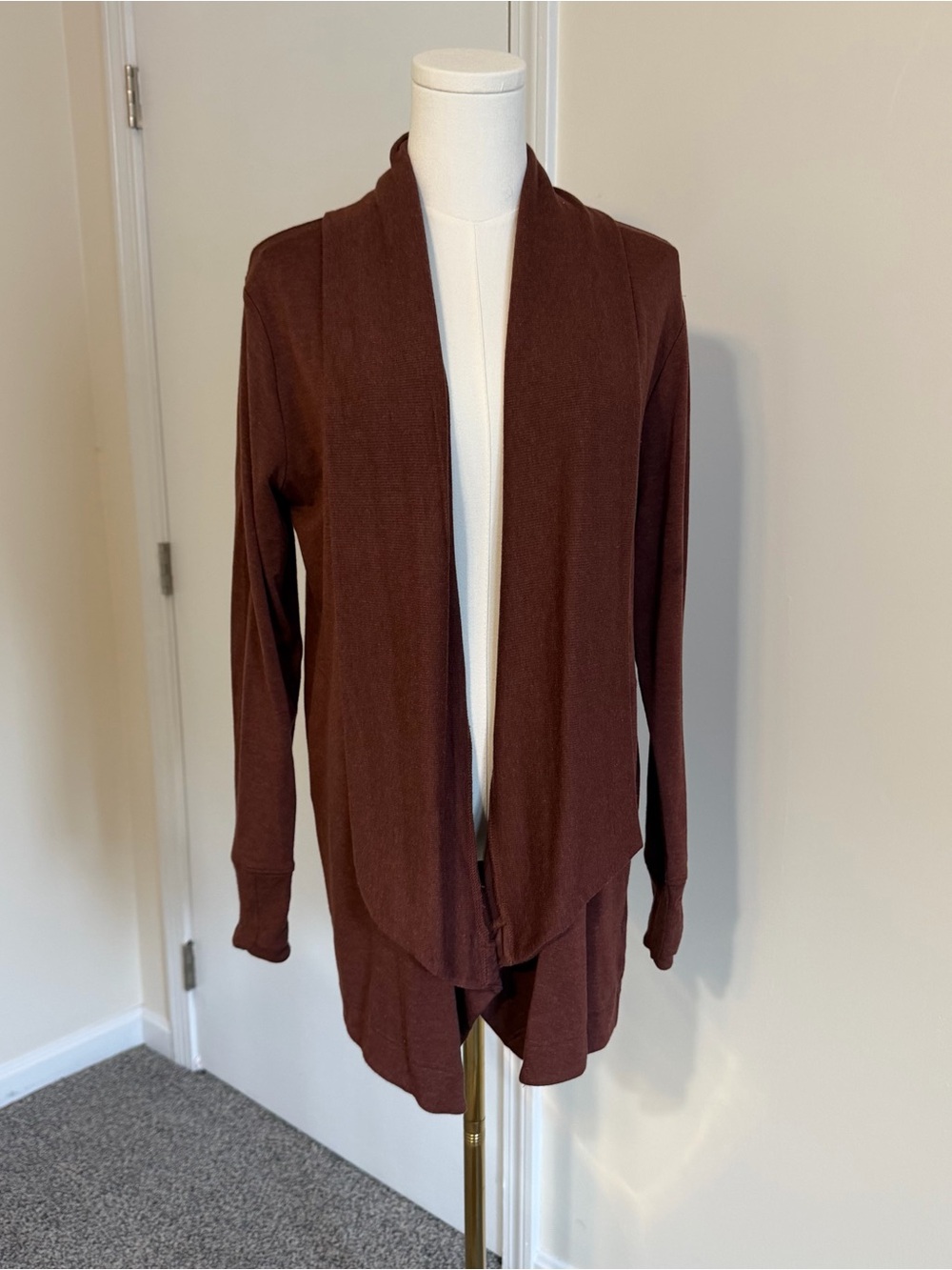 Athleta Pranayama Restore Wrap Open Front Long Sleeve Cardigan Sweater Orange XS